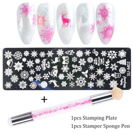 Nail Stamping Plate Set Silicone Sponge Brush Flower Polish Transfer Stencils Geometry Template Double-Sided Head Stamper Polishing Drawing Nail Art Accessories Pen， Foot, Hand and Nail Care