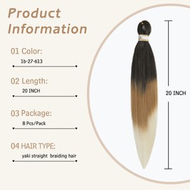 Yebo Pre Stretched Braiding Hair 20 Inch 8 Packs Easy Braids Extensions Hair Soft Yaki Texture Synthetic Hair for Braiding Kaneklon Braids Hair Extensions for Women