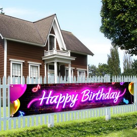 BlissYard Happy Birthday Banners Birthday Party Decorations Neon 78 x 17Inches Party BackdropEventParty Decor for Indoor Outdoor Celebrations