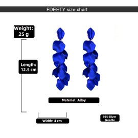 FDEETY Earrings for Women Girls Long Rose Petal Earrings Vintage Dangle Exaggerated Flower Earrings Elegent Drop Statement Floral Tassel Earrings Colourful Earrings (Blue)