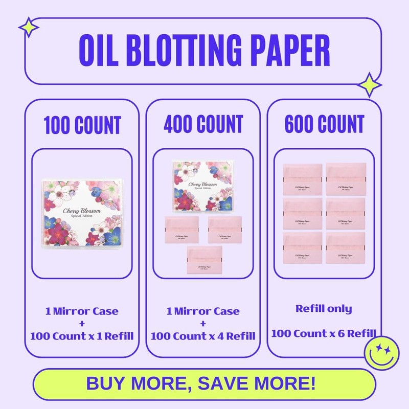 [100 Counts + Mirror Case] Cherry Blossom Natural Oil Blotting