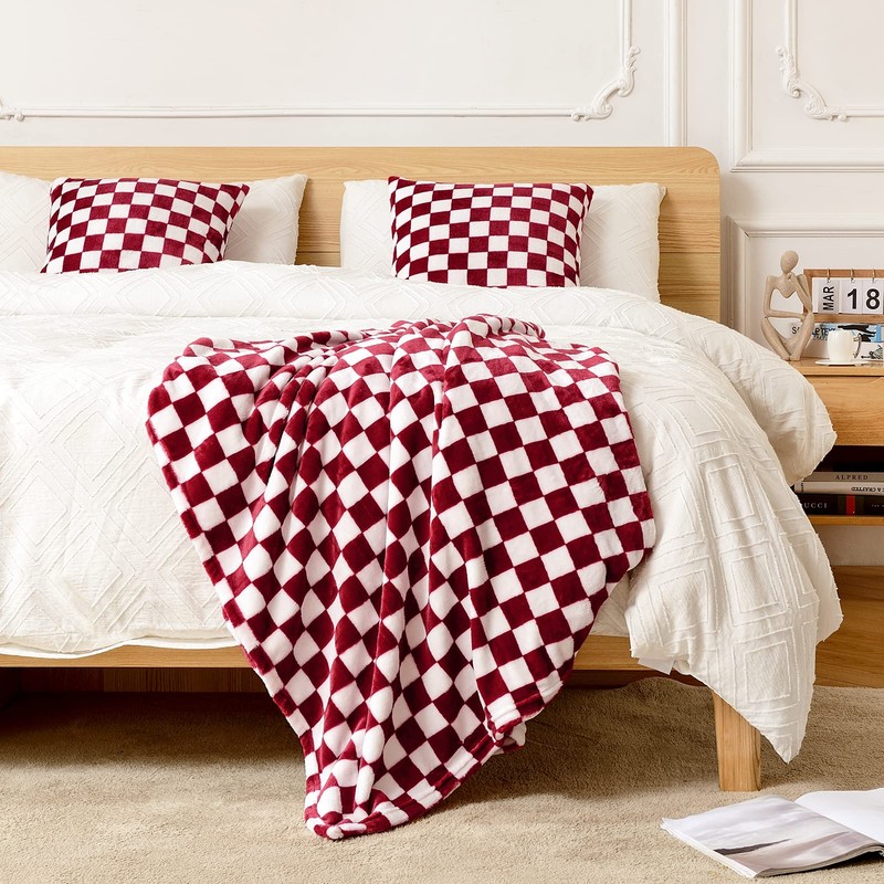 FY FIBER HOUSE Checkered Flannel Fleece Throw Blanket Soft Cozy