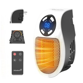 Plug in Small Space Heater for Indoor Use 450W, Wall Outlet Electric Heater with Remote, 12H Timer & LED Display, PTC Ceramic Fast Heat Safely for Bedroom Bathroom Office
