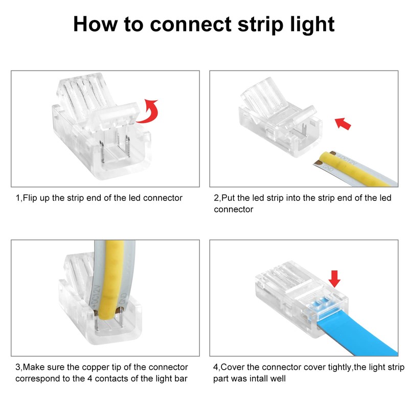 RGBZONE 2-Pin 8mm COB LED Strip to Wire Connector, Solderless