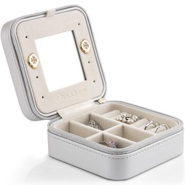Vlando Travel Jewellery Box Organiser,Small Jewellery Case, Gifts for Women,for Earring, Necklace, Bracelet,Grey