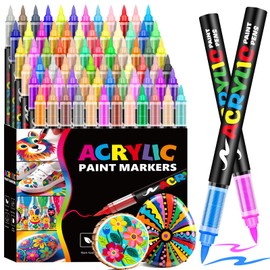 72 Colors Acrylic Paint Markers, Brush Tip Acrylic Paint Pens for Painting Rocks, Wood, Canvas, Glass, Fabric, Egg, Stone and DIY Crafts for Adults, Kids Art Supplies