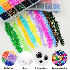 22000pcs Resin Rhinestones for Crafting, Jelly AB Lake Blue 2mm 3mm 4mm 5mm 6mm Flatback Round Beads, Non-Hotfix SS8 SS10 SS16 SS20 SS30 Gems with 15ml Glue for DIY Crafting, Nails, Makeup Decoration