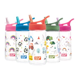 Polar Gear Kids Water Bottles with Straw - 400ml BPA-Free Kids Drinks Bottle - Fully Recyclable Kids Water Bottle with Carry Handle - School Water Bottle with Removable Straw - Construction