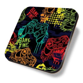 1 x Square Coaster - Game Time Gamer Gaming Mens Boys Cork Backed MDF Glossy Tea Coffee Accessory #170579