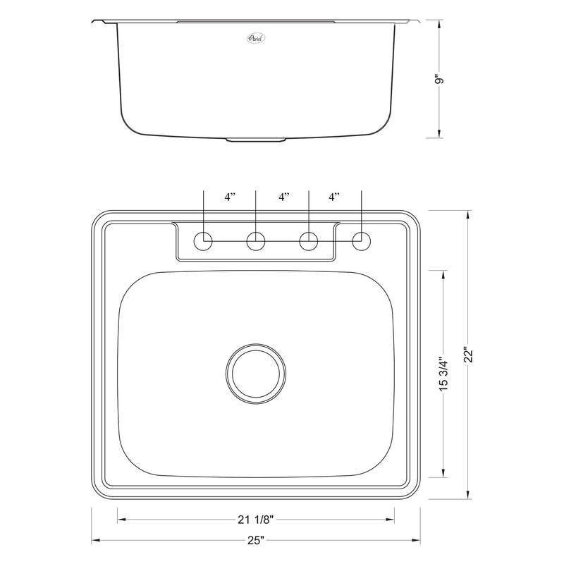 eModernDecor Inc. 25 Inch Top-Mount/Drop-In Stainless Steel Kitchen Island/Bar Sink