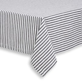 Cackleberry Home Black and White Ticking Stripe Woven Cotton Fabric Tablecloth, 60 x 102 Rectangular