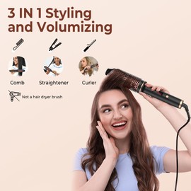 Thermal Brush,10 Temperatures LCD Display Upgrade to 400°F 1.5 in Heated Round Brush Curling Iron Heated Ceramic Tourmaline Ionic Comb 110-240V Volum 2-in-1