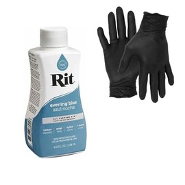 Dye – Rit Liquid Fabric Dye for Crafting, Clothing, and Décor – 8 oz. Bottle – with Artisx Nitrile Gloves Included (Evening Blue)