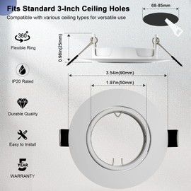 6 Pack Recessed Lighting Trims, MR16 GU10 GU5.3 Holders, 3 inch Recessed Light Socket, Adjustable Spotlight Frame Suitable for Ceiling Cabinet Kitchen, Matte White
