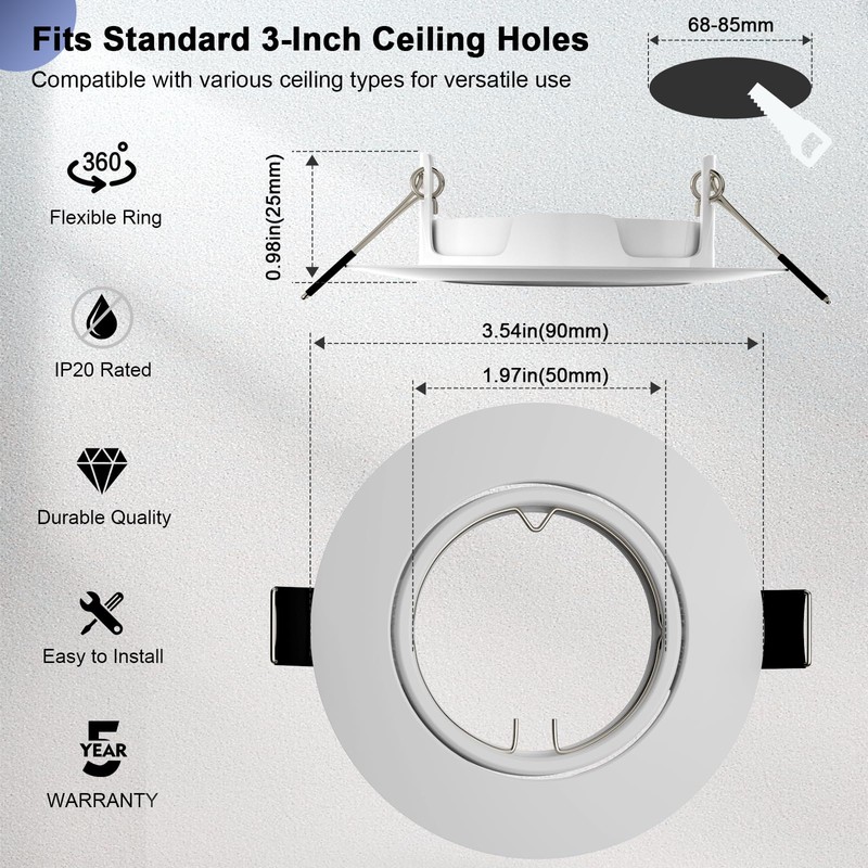6 Pack Recessed Lighting Trims, MR16 GU10 GU5.3 Holders, 3