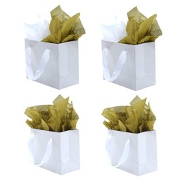 JUNESHE Small Gift Bags with Handles & Tissue Paper,12 Pack Mini White Gift Bags, Extra Small White Paper Bags, Tiny Gift Wrap for Birthday Party Favors