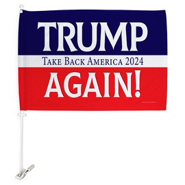 Trump Take Back America Again Flag for Car Accessories Bandera Para Carros Window Clip Pole Mount Kit Rally Shooting 2024 Poster Auto Decor MAGA Sign Outdoor Decorations Republican Gift Made in USA