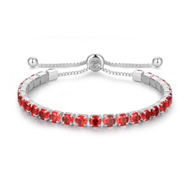 Cranmadia Sterling Silver July Birthstone Ruby Tennis Bracelets for Women Bolo Bracelet Fashion Jewelry Birthday Gifts for Women Mom Wife Lady Her