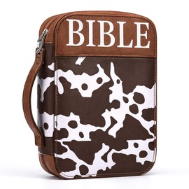 Father's Day Bible Cove Gift Leather Large Cover Church Gift Western Cow Print Bible Case West ChurchBag for Men Women Brown Religious Study Bag with Handle Protective Organizer Accessory