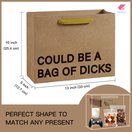 WRAPAHOLIC 13" Large Funny Birthday Kraft Paper Gift Bag - Could Be a Bag of Dicks Design Paper Bags for Friends Birthday and Valentine's Day