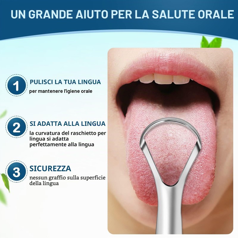 Brencco Pulisci Lingua 2 pezzi di Nettalingua in acciaio inox,