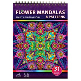 Flower Mandalas and Patterns. Travel Size Coloring Book for Adults on Thick Artist Paper with a Spiral Binding on The Top