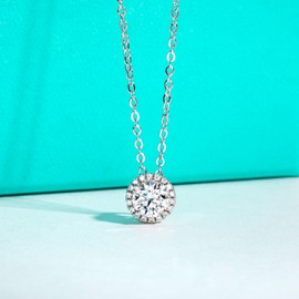 AnuClub Moissanite Pendant Necklace 1.1cttw D Color VVS1 Round Cut 925 Sterling Silver Moissanite Diamond Pendant, Gift for Women Wife Her with Certificate, Adjustable Chain
