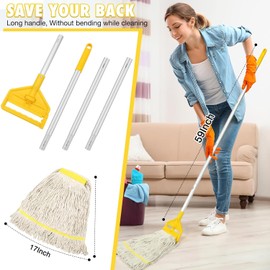 VOUBIEN Commercial Mop Handle Heavy Duty,60" Industrial Mop Stick,Wet Mops Head Replacement Holder for Professional/Industrial Floor Cleaning, Yellow
