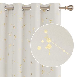 Deconovo Blackout Curtain Foil Printed Constellation Pattern Curtains Grommet Light Blocking Window Drapes for Living Room 2 Panels Light Beige 52 x 63 inch
