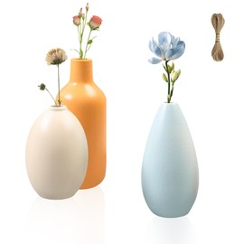 YedZen Ceramic Vase Set of 3, Modern Colourful Ceramic Vases for Pampas Grass & Flowers, Flower Vases for Entrance Decoration, Home Decor, Decorative, Pampas Grass, Living Room, Table, Rustic