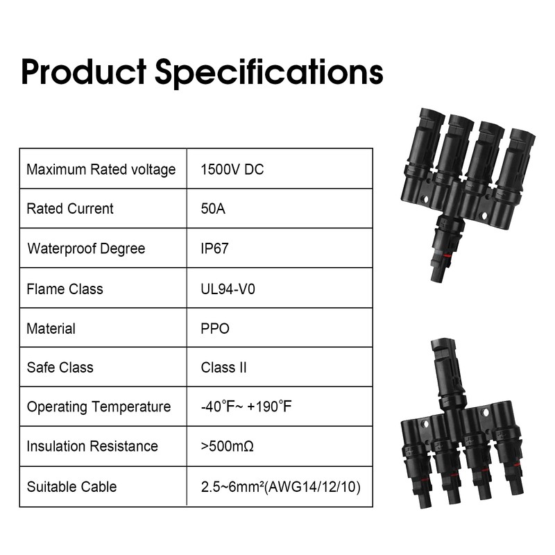 PAEKQ 4 to 1 Solar Panel Connectors T Branch Connectors