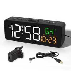 Netzu Digital Alarm Clocks for Living Room, Small Alarm Clock with Temperature, Calendar, 4 Dimmer, 3 Volumes, Loud Digital Clock Mains Powered, Plug-in Alarm Clock Beside for Kids Adults