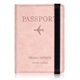 Shirene Passport Holder Travel Wallet Passport Cover Travel Document Holder PU Leather RFID Blocking with Card Slot & Elastic Strap Passport Cover Id Card Cover Passport Covers for Women and Men Pink