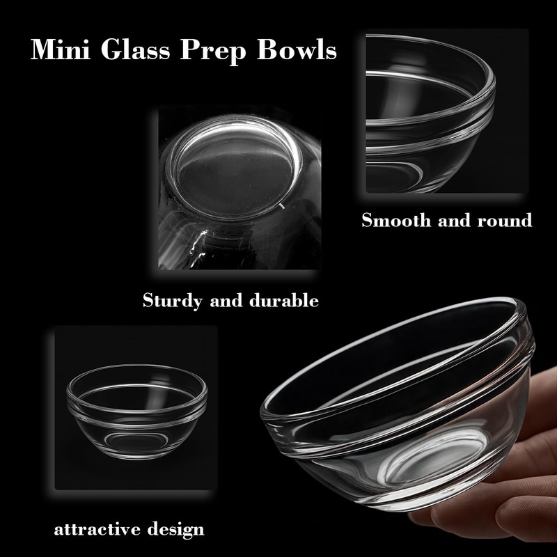 6 Pack Small Glass Bowls,Mini Glass Prep Bowls,2.5oz Small Ramekins,Stackable