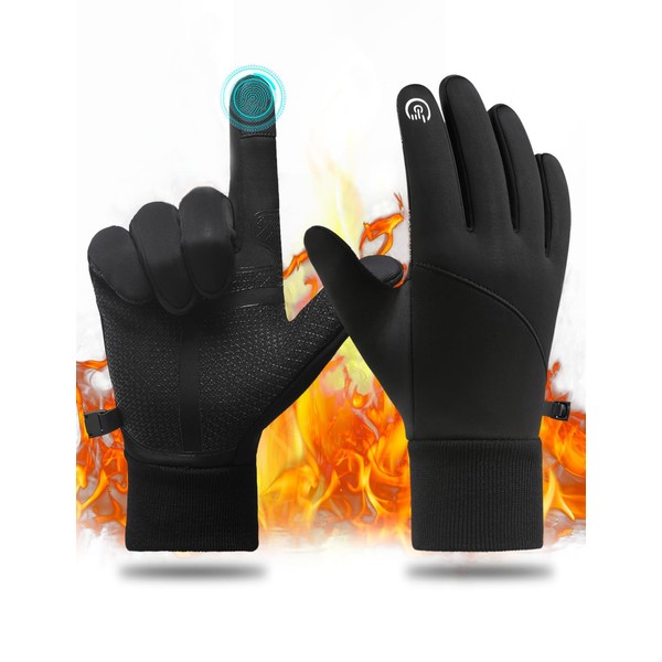 CRAZY SHARK Gloves, Cold Protection, Men's, Outdoor Gloves, Smartphone Compatible, Anti-Slip, Abrasion Resistant, Fleece-Lined, High Elasticity, Sports, Outdoor, Cycling Gloves, Bike Gloves, Waterproof, Windproof, Cold Protection, Thermal, Anti-Slip, Cli