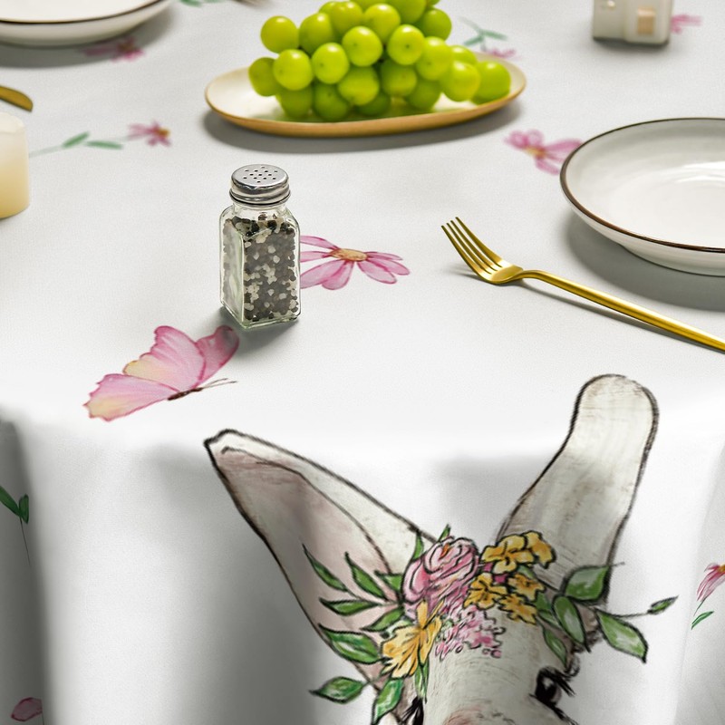 Artoid Mode Flowers Leaves Rabbit Butterflies Easter Table Cloth, Round