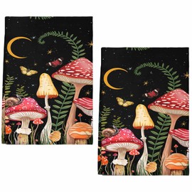 AMM Mushroom Kitchen Towels Set of 2 Black and Red Floral Butterfly Dish Hand Towels for Kitchen Decor 16x27 Inch Decorative Moon Flower Plant Farmhouse Absorbent Soft Microfiber Dish Cloths