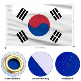 AhfuLife South Korea Flag 5ft x 3ft for Party Decorations, 1Pcs Large Korea Flag Polyester Double Side with Brass Eyelets for World Cup Football National Day Garden Street Indoor Outdoor