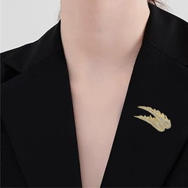 DEYOUM Wings Feather Brooch Pins for Women Men Trendy Elegant Suit Coat Rhinestone Crystal Wing Feather Badge Brooch Lapel Pin Wedding Bridal Holiday Jewelry Gitfs Accessories (gold)