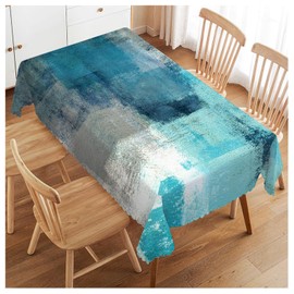 Walmsco Tablecloth Blue Gray Painting Decor For Dining Room Kitchen Rectangular Table Cover 132 * 178cm