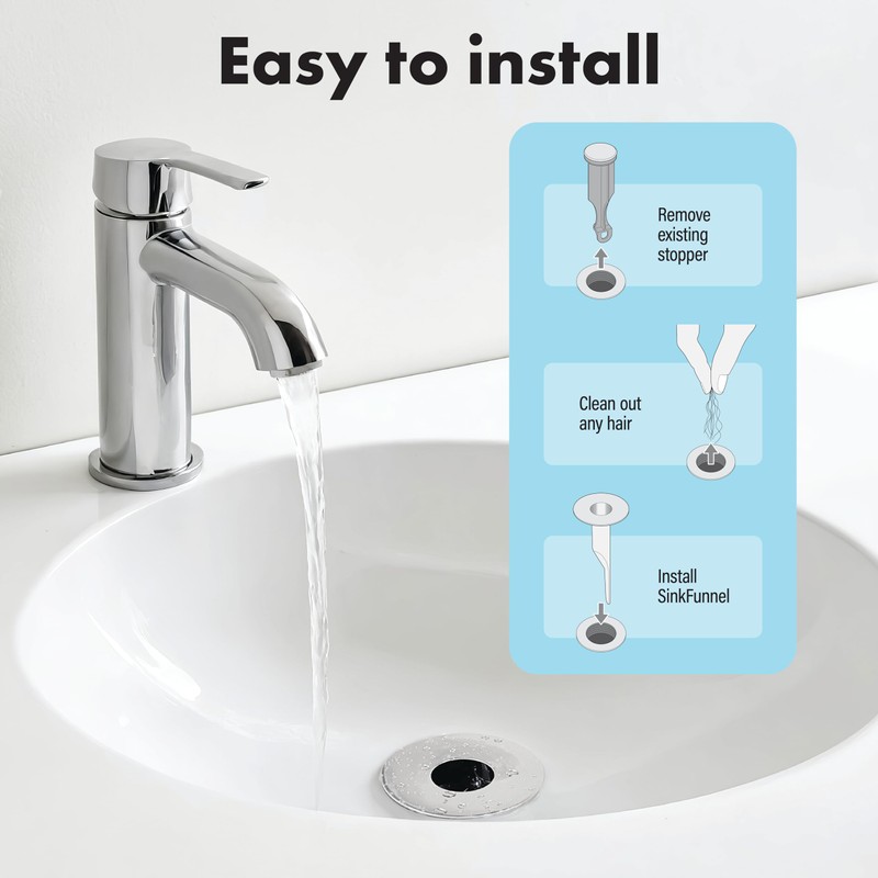 SinkFunnel Sink Drain Strainer for Hair Clog Prevention, 1.1"-1.8" Sink