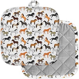 [Pack of 2] Pot Holders for Kitchen, Washable Heat Resistant Pot Holders, Hot Pads, Trivet for Cooking and Baking (Horse Flat Style)