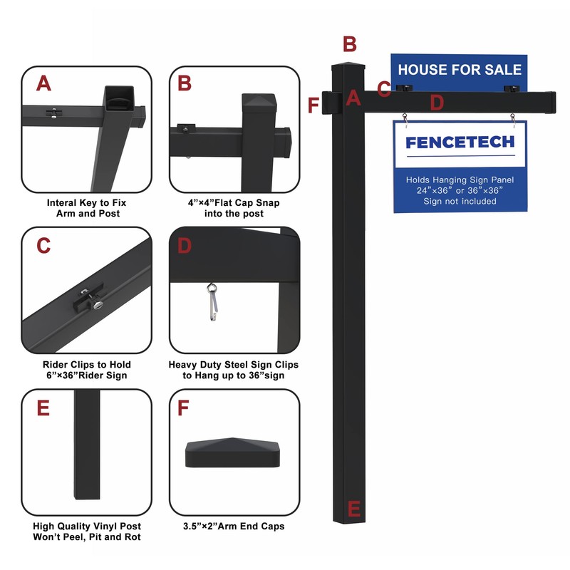 FENCETECH Vinyl PVC Real Estate Sign Post 6' Tall, Realtor