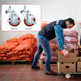 Heavy Duty Stem Caster Wheels Soft PU Threaded Stem Casters 1/2"-13 x 1 (Stem Diameter 1/2", Stem Length 1") Dual Locking with Side Brakes Casters Set of 4 (4 Inch)