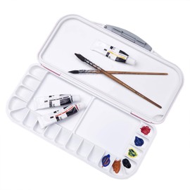 18-Well Premium Watercolor Paint Palette, Travel Portable Folding Paint Palette Box with 1+2 Mixing Areas for Watercolor, Acrylic & Oil Paint - Nice Gift for Kids, Adults & Artists (Pink)