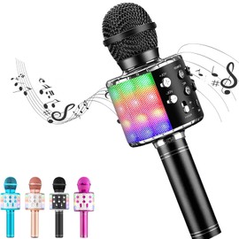 Hoiicco Wireless Karaoke Microphone for Kids, Bluetooth Karaoke Microphone Portable Handheld Singing Karaoke Mic Speaker, Voice Changer Toy Microphone, Great Present for Adults Kids Girls Boys