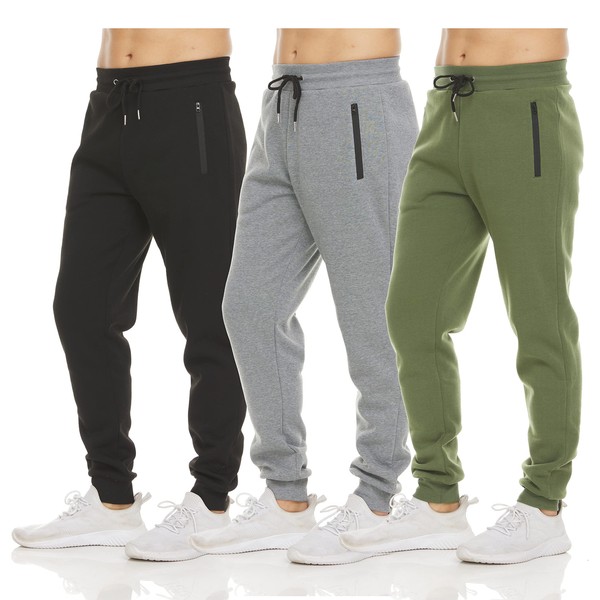 PURE CHAMP Mens 3 Pack Fleece Active Athletic Workout Jogger