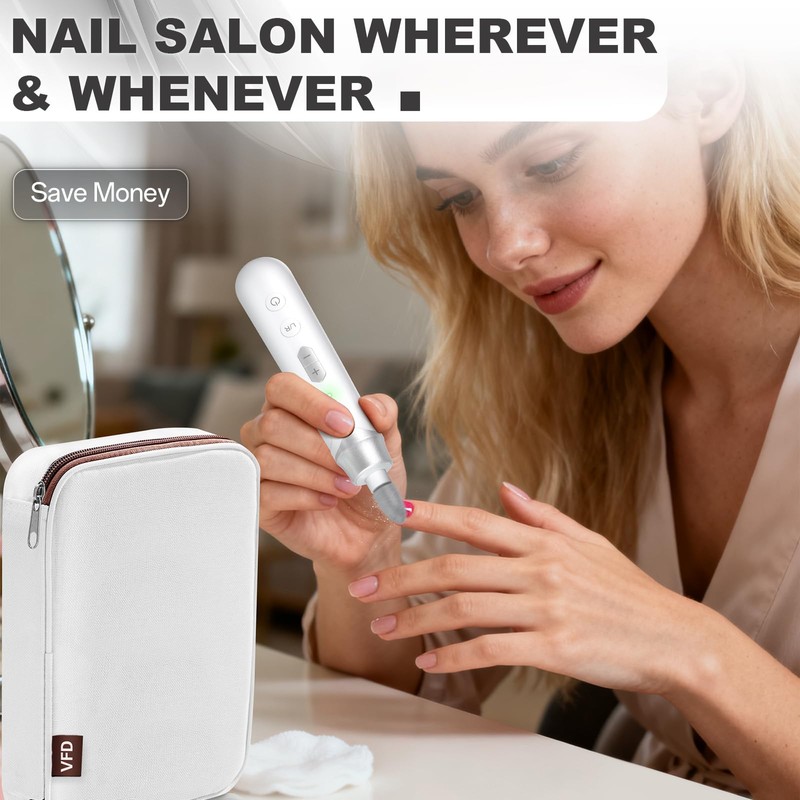 Electric Nail File Drill, Cordless 2000 mAh Rechargeable Nail Filer