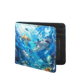 Coldinair Sharks Bifold Wallet for Teen Kids Boys Ocean Leather Wallets Cool Wallet Man Rfid Blocking Zipper Wallets With Coin Pocket Id Window