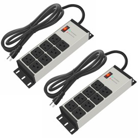 CCCEI 2PCS Heavy Duty Power Strip Surge Protector 20 AMP, 8 Outlets 12 Gauge Industrial Shop Garage Metal Multiple Outlets, 6 FT Extension Cord 5-15P Adapter High Amp 6-20R T-Slot 20a for Appliance